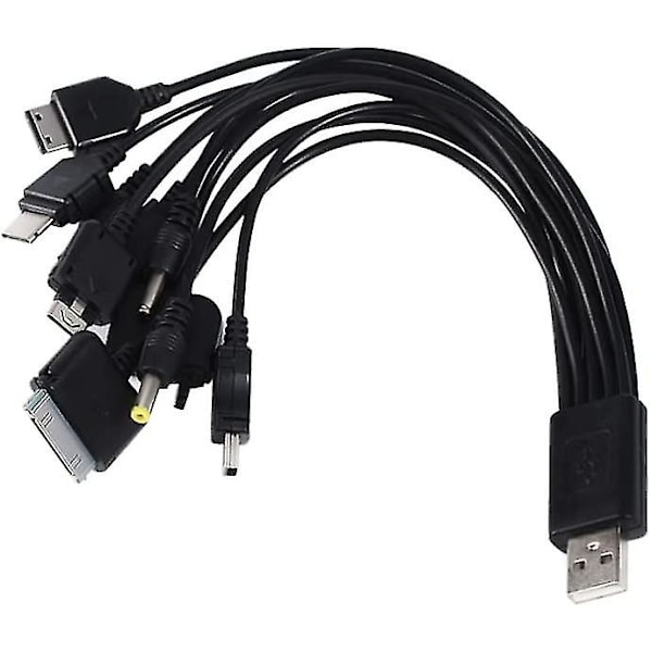 10-i-1 Universal USB-ladekabel Multifunksjonelt ladekabel Synkroniseringskabel for Ipod Iphone Psp Kamera Nokia Blackberry 1 stk