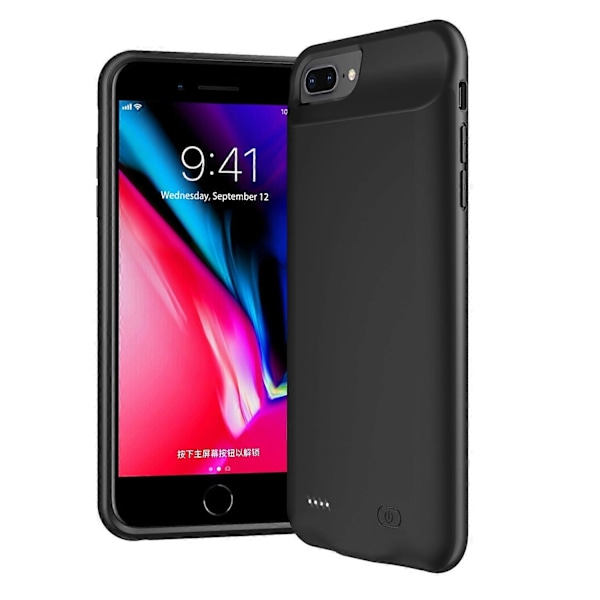 8000mAh Förlängt Batteriladdningsfodral med TPU-ram för iPhone 8 Plus/7 Plus/6s Plus/6 Plus - Svart