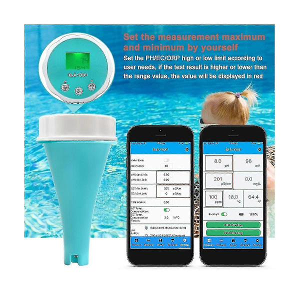 In1 Vattenkvalitetsdetektor Smart Online Bluetooth Vattenklorinmätare Ph-mätare Drivet Verktyg För As Shown