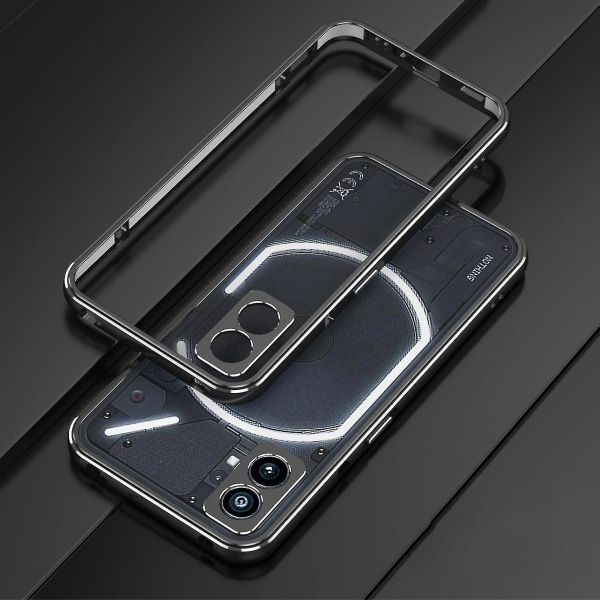 Case kompatibel Nothing Phone 2, aluminium slim metallram rustning med mjuk inre stötfångare för ingenting Telefon 2 -ys Black-Silver