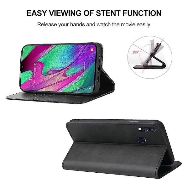 For Samsung Galaxy A40 Magnetisk Lukking Lær Telefonveske Black