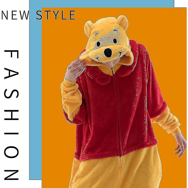 Mukava Unisex Aikuisten Onesie-Pyjama Flanelli Cosplay Eläin Yksikokoinen Halloween-Puku Nukkumisasu Kotiasu Q Ningling 85cm - Täydellinen Pooh Pooh 115cm