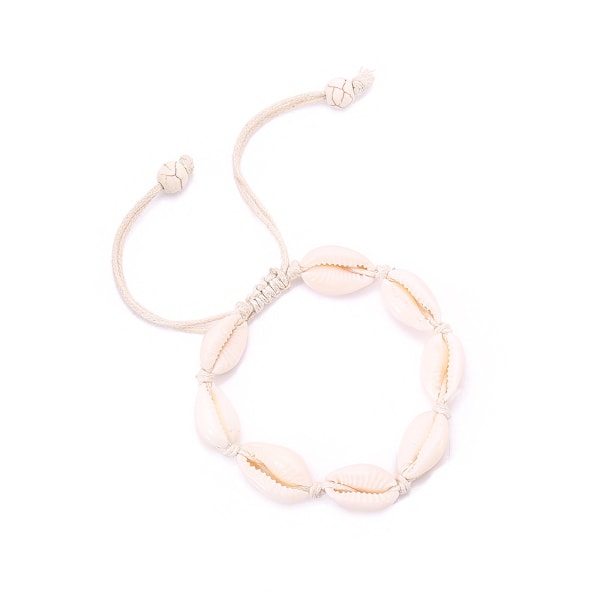 Adjustable bracelet with white shells - White