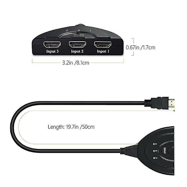 HDMI-jakajat ja -kytkimet HDMI-portti uros naaras 3 tuloa 1 ulostulo jakajakaapeli sovitin muuntaja 1080p