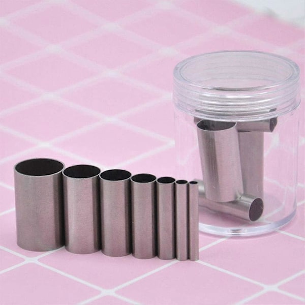 Lerskärverktyg, 7 st Hål Hollow Punch Cutter Set Rostfritt Stål Indragning Rund Cirkelformade Skärare Form Keramik Prickning Bakform Skärare Punch T