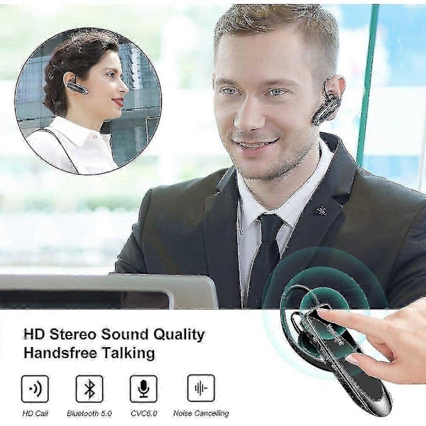 Hodetelefoner Bluetooth Headset V5.0 Håndsfritt Bluetooth Ørepropp Med 24 timers taletid og mer enn 60 dager