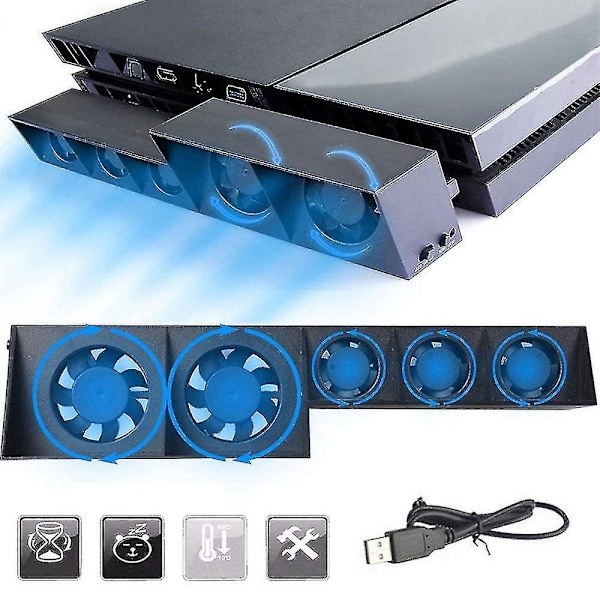 Dhrs Ps4 Jäähdytystuuletin, USB Ulkoinen Jäähdytin 5 Tuuletin Turbo Lämpötilan Säätö Jäähdytystuulettimet Ps4:lle