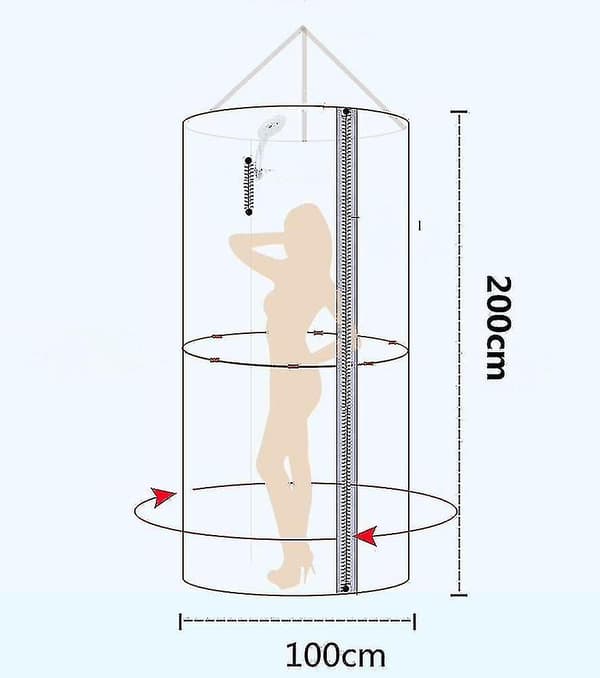 Rund dusjforheng i polyester, termisk isolasjon, fortykket, dobbel glidelås D100 * L200cm
