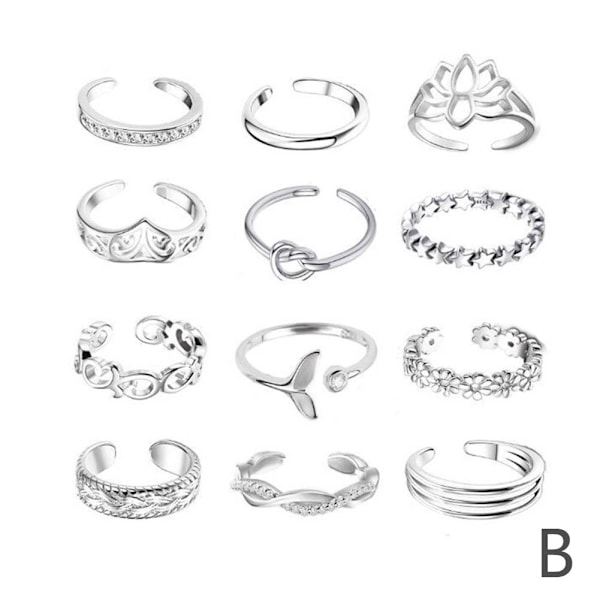 Naisten varvasrengas ja sormukset, retro boho jalka-asusteet Silver One size