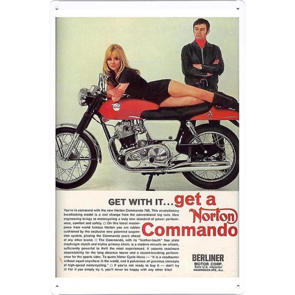 Skaffa en Norton Commando Motorcyklarna 7,8" x 11,8" plåtaffisch Metallplåt Väggdekor