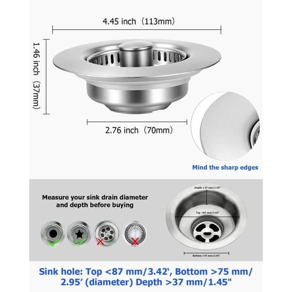 3-i-1 Vaskeprop - Forebygger lugt og tilstopning - Pop-up mekanisme i 304 rustfrit stål - Til 75-87 mm huller