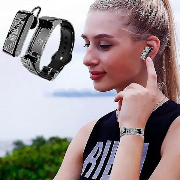 B6 Smart Armbånd Bluetooth Headset 2-i-1 Puls Mænds Og Kvinders Sportsur Skridttæller