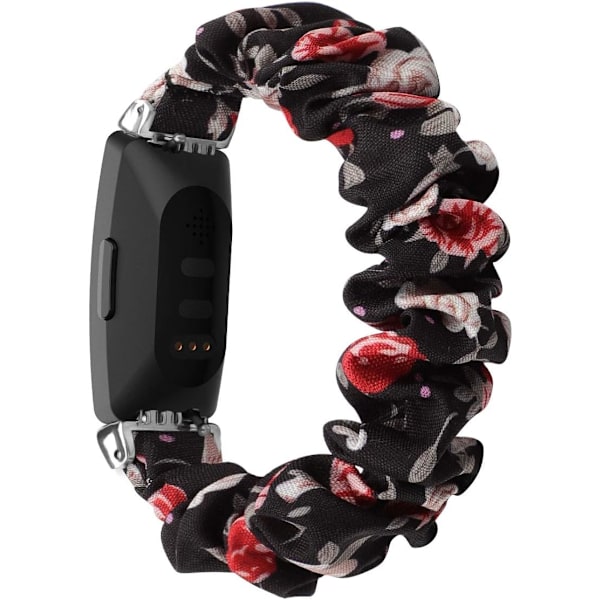 MEFEO Scrunchies yhteensopivat Fitbit Inspire 2 -rannekkeiden kanssa/Inspire Musta/Punainen Kukka Black/Red Flower Large