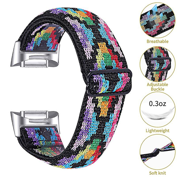 Elastisk Nylonrem med Justerbar Spænde Flettet Urrem til Fitbit Charge 6/5 - 14# [GGL] Multifarvet Multicolor Style G Fitbit Charge 6