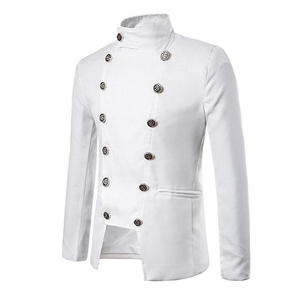 YOUTHUP Formell dress for men, dobbeltspent, ensfarget, dobbeltspent retro bryllupssceneantrekk White 4XL