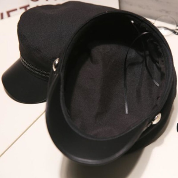 Militärhatt i läder Sjömanshattar Flat Top Captain Cap Travel Cadet Hat