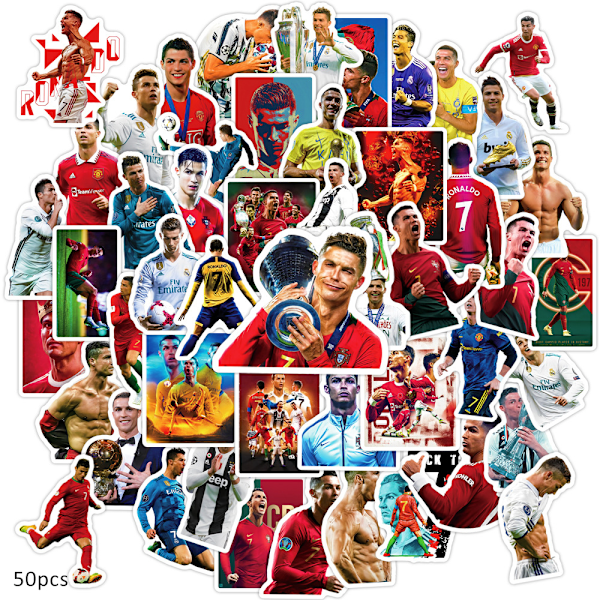 50 kpl Cristiano Ronaldo -tarroja, vedenpitäviä, kannettavaan tietokoneeseen, rullalautaan, matkatavaroihin, tee-se-itse-tarroja 50PCS