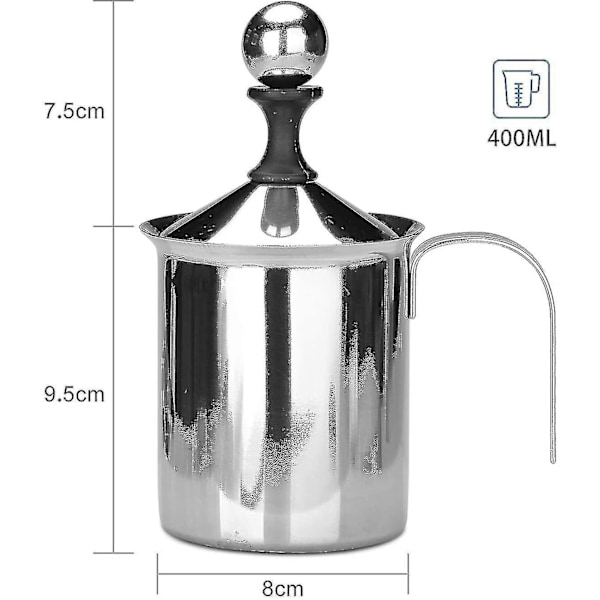 400 ml manuell mjölkskummare i rostfritt stål, mjölkskummare med dubbla nätmaskor, skumkopp, FoamC[C]