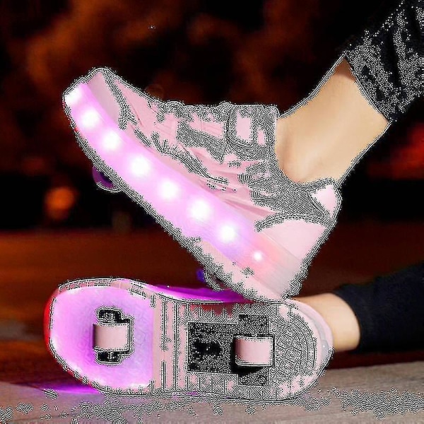 Childrens Sneakers Dubbelhjulsskor Led Light Skor Q7-yky Pink 34