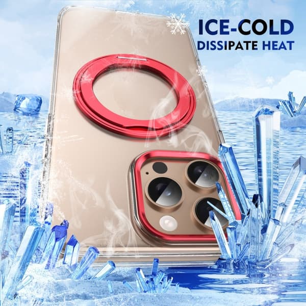 [KK]iPhone 16 Pro Ice-Cold Roterende Ringholder PC MagSafe Cover Röd