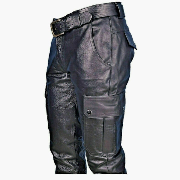 Miesten aidosta nahasta valmistetut biker-housut, mustat moottoripyörähousut, punk-housut black XS