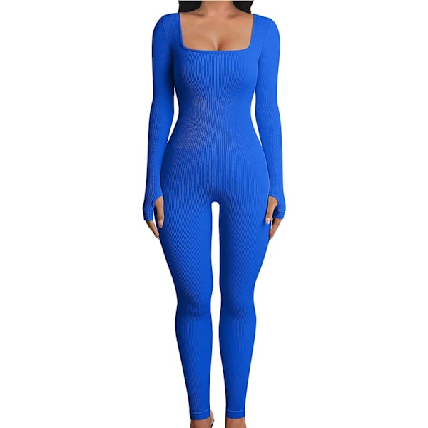 Yoga fitness jumpsuit med firkantet hals i blå blue XL