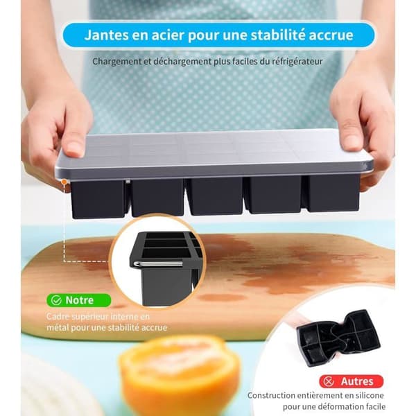 Set med 2 isbitsformar - 30 x 3,5 cm isbitar - BPA-fri silikon med lock - Enkel att släppa