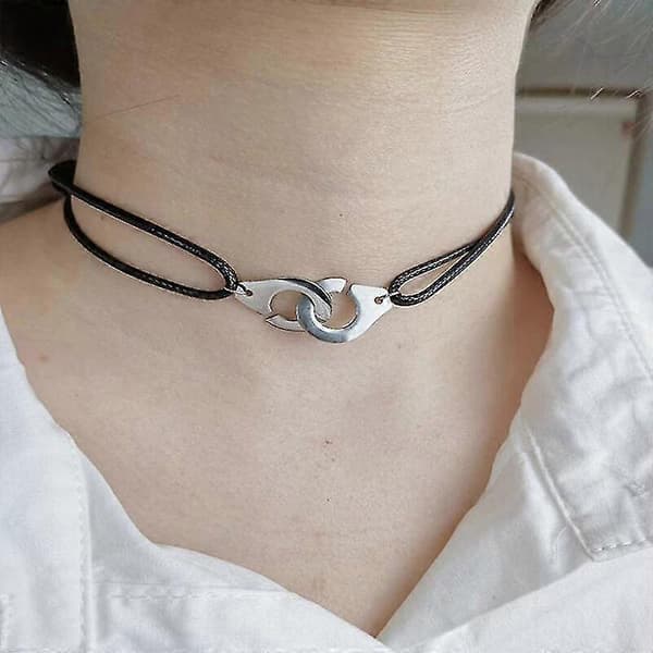 Sølv håndjern halskæde på snor