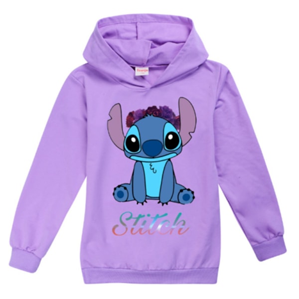 Barn Lilo & Stitch Huvtröja Tryckt Långärmad Sweatshirt Topp Lila purple 140cm