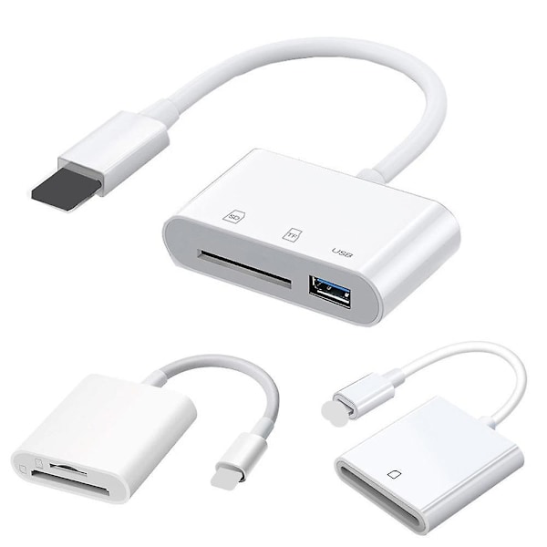 Fonken 3 i 1 Minneskortadapter För Lightning Till SD TF USB-Kortläsare OTG Datakonverterare För iPhone 13 och Uppåt Kamerakortläsare white Lightning to SD Card