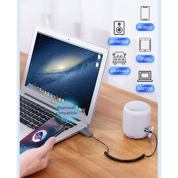 Aux til Bluetooth kompatibel 5.2 adapter lydmodtager med indbygget mikrofon Aux input til bil Sp