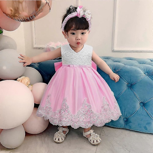 Børn Baby Pige Fest Sløjfe Tutu Kjole Festspil Bryllup Prinsesse Dåb Bean paste 3-6 Months