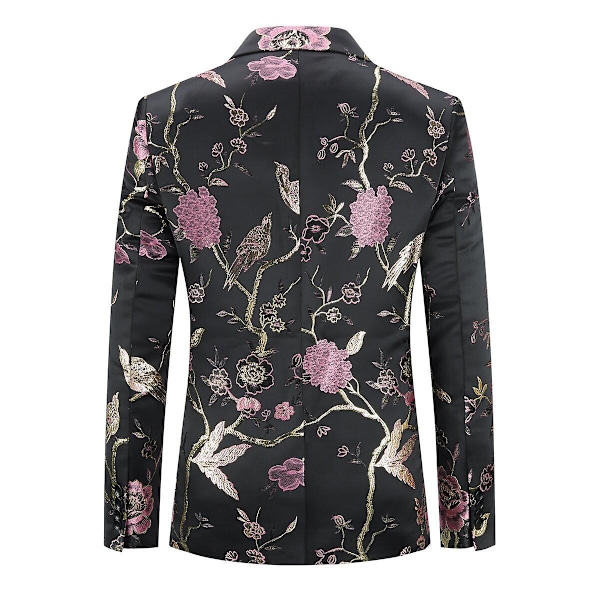 YOUTHUP Miesten Kirjailtu Bleiseri Slim Fit Kukallinen Pukutakki Tyylikäs Kukka Smokki Illallisjuhliin Prom Black XS