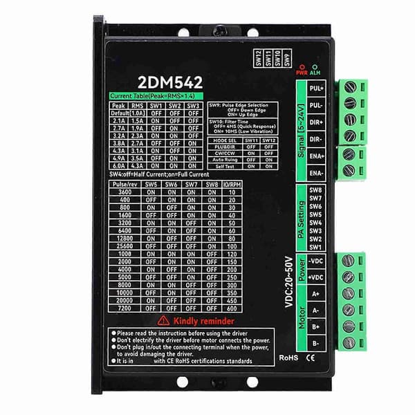 2DM542 2-faset stepmotor-driver 20-50VDC 2.8-7A Digital