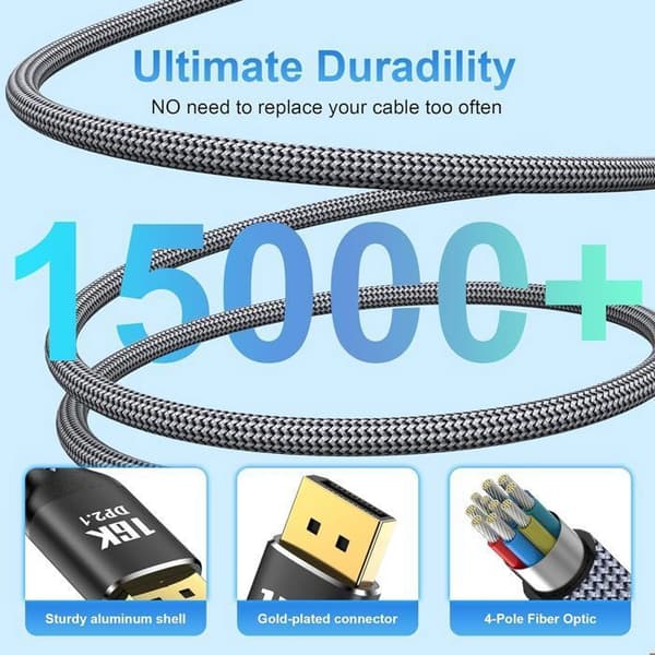 DisplayPort 2.1-kabel - OTBACT - 1,5m - 16K@60Hz - G-Sync - Free-Sync