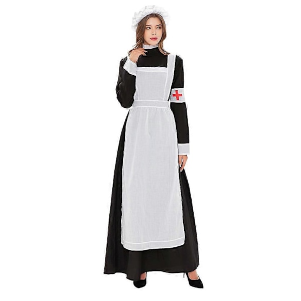 Halloween-asut Naisille Halloween Cosplay Piikatytön Mekko Show-asu Sairaanhoitajan Roolileikki Pitkä Mekko Black M