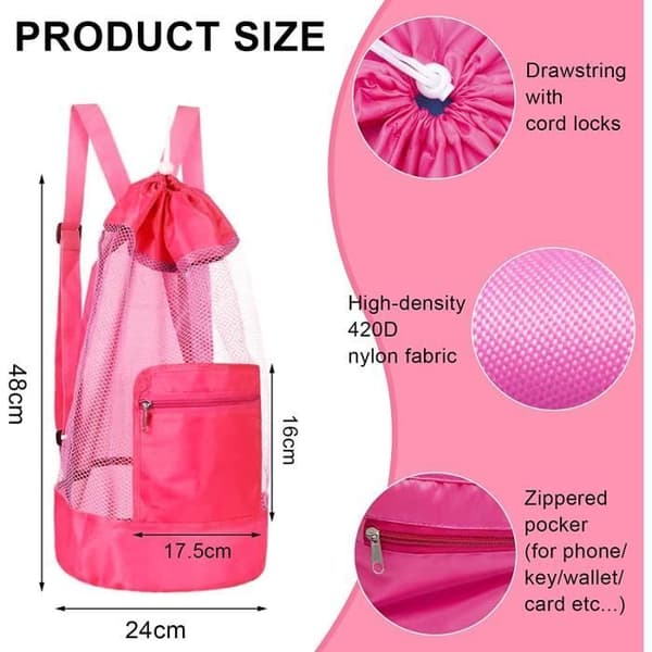 Strandlegetøjstaske - Sammenfoldelig - Stor kapacitet - Pink