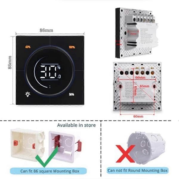 Uendelig Knapp MOSFET Dimmer Regulator Zigbee 3.0 PC Panel Vegglysbryter Digital LCD Bakkantdimming Hvit White