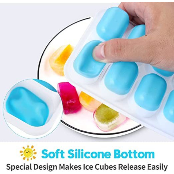 [KK] Silicone mold with 4 ice cube trays, with easy-open lid, blue