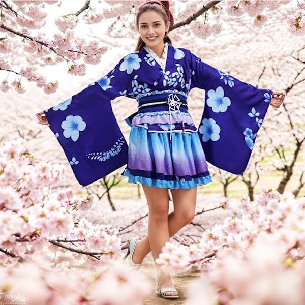 Tyttöjen kimono cosplay kesäfestivaali yukata herääminen Maki kimono blue S