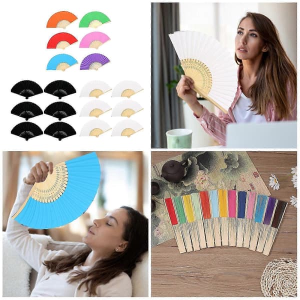 6-pak traditionelle foldehåndblæsere, blanke designs til tilpasset kunst, bryllupsgave, danseforestillinger, sommerbrug B