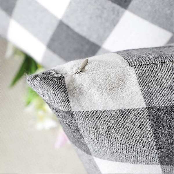 Sett med 2 Farmhouse Buffalo Check Plaid Pynteputetrekk Putetrekk Polyester for Sofa Grå og Hvit, 50 x 50 cm