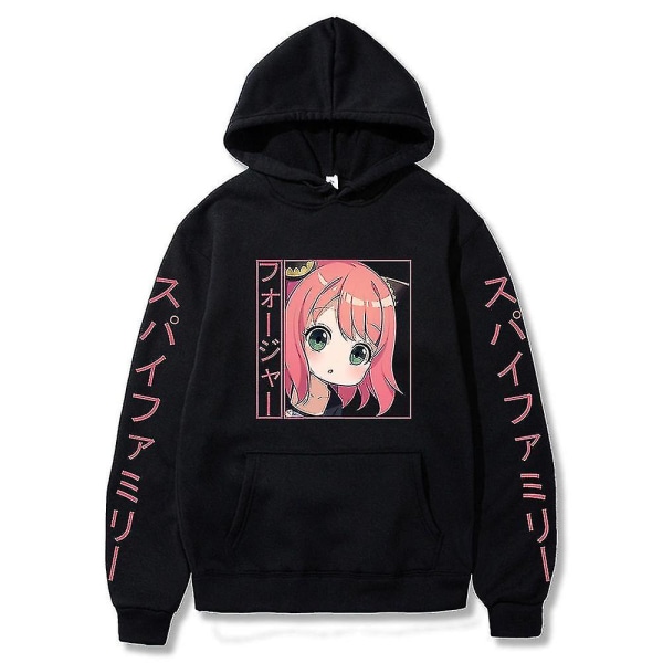 Kawaii Anime Sweatshirt Anya Forger Hoodies Spy X Family Hoodie Y2k Kläder Kawaii Harajuku Pullovers Pocket Sweatshirts black S
