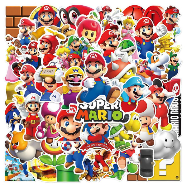 50 st Super Mario Bros-klistermärken Cartoon Game Vattentäta dekaler för vattenflaskor, bärbar dator, telefon, skateboard, bagage