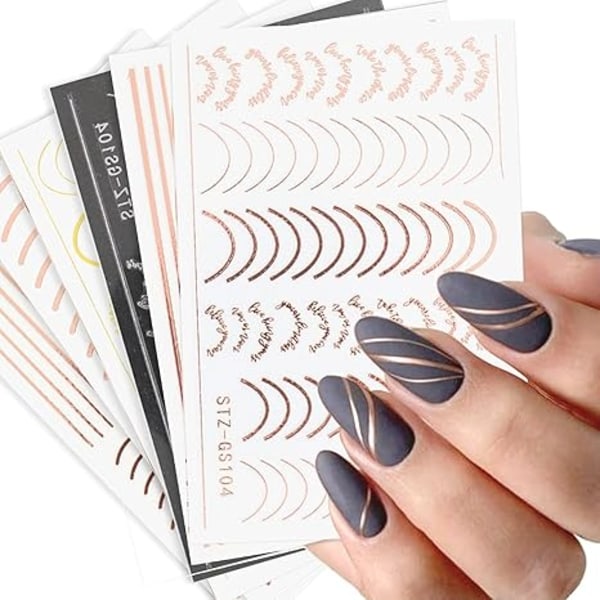 French line nail art stickers 3D nail stickers curve stripe gold