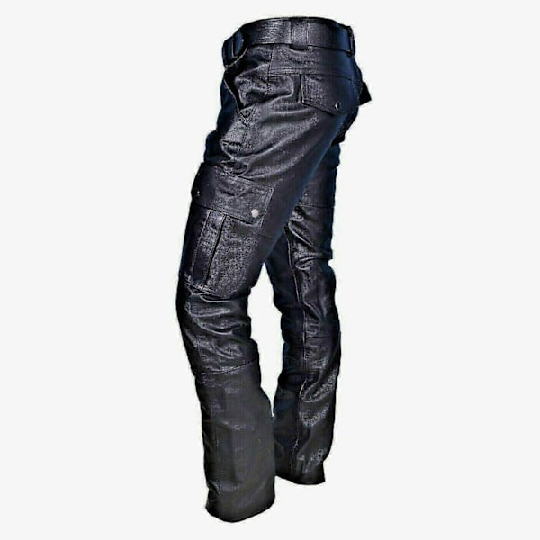 Högkvalitativa Herr Äkta Läder Bikerbyxor Mode Svarta Motorcykelbyxor Punkbyxor black XS
