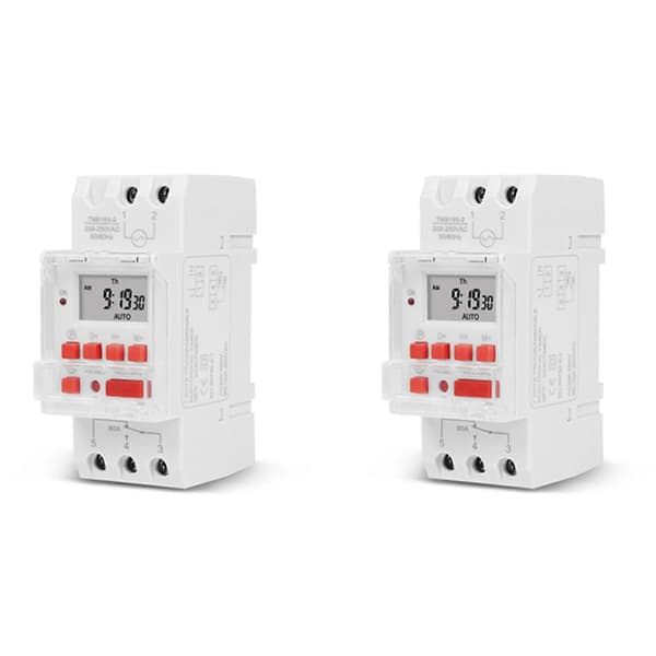 2X SINOTIMER TM919B 220V 30A Programmerbar Digital Timerbrytare DIN Automatisk Cykeltidskontroll för Lampor, Fläktar White