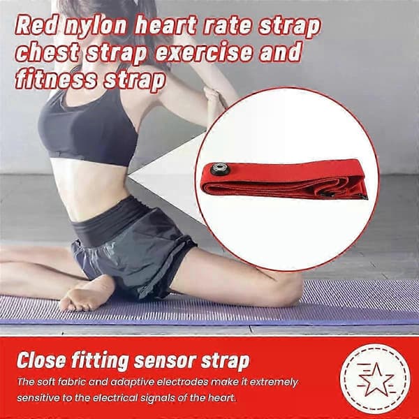 Pulsbelte Erstatningsstropp, Kompatibel med MZ-3 Sensor, Justerbar 66cm, 3cm Bredde, Rød Nylon