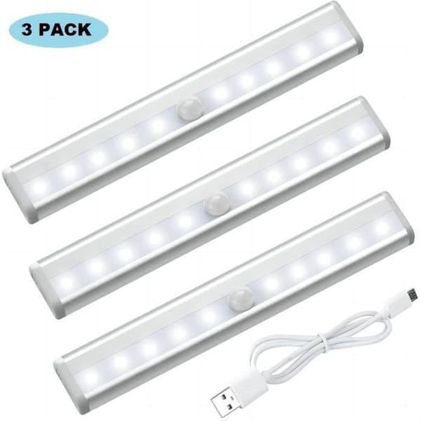 Set med 3 LED-lampor - Noname - USB-uppladdningsbara - Magnetiska - Rörelsesensor - Vit