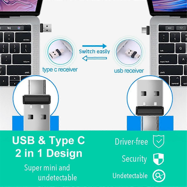 USB ja Type C 2 in 1 Hiiren Liikuttaja USB Siirtäjä Huomaamaton Automaattinen Hiiren Heiluttaja Yhteensopiva Kannettavan Tietokoneen Kanssa Black Silver